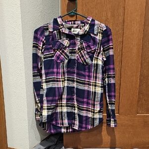 Women's Plaid Button Down Shirt - Purple and Yellow